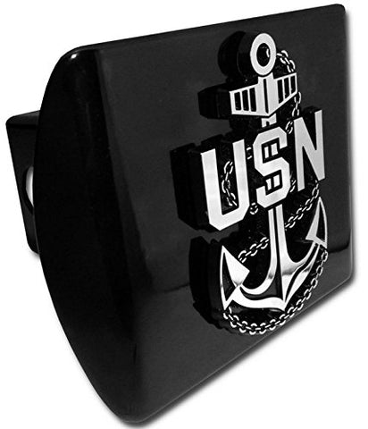 Navy Anchor Emblem on Black Metal Hitch Cover