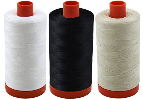 Aurifil- 50wt Cotton 1,422yd, (White, Black, and Beige)