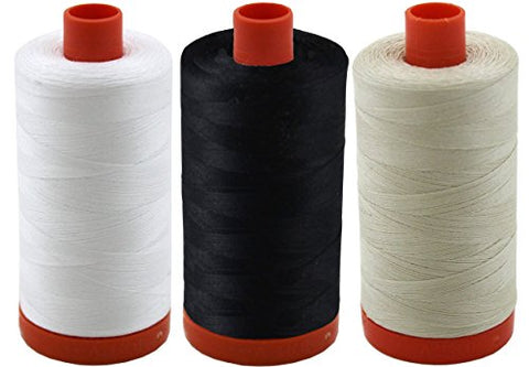 Aurifil- 50wt Cotton 1,422yd, (White, Black, and Beige)