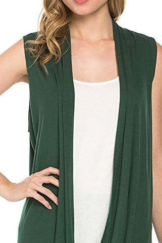 Women’s Sleeveless Draped Open Front Dark Grey Asymmetric Vest Cardigan, Small