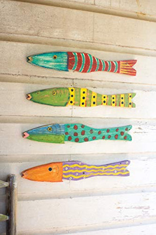 set of 4 recycled wood folk art fish