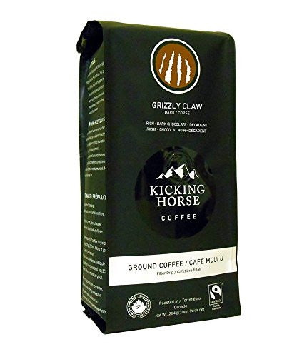 Kicking Horse Ground Coffee Grizzly Claw, Dark At least 95% Organic, 10 OZ.