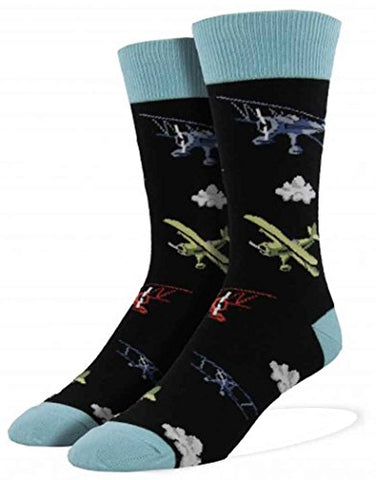 Men's Flying Bi-Plane Novelty Sock, Black