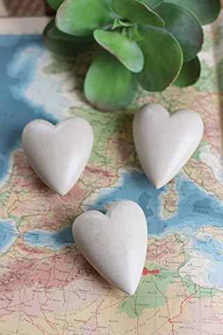 set of 6 hand carved stone hearts \ light grey