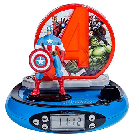 Avengers Projector Radio Alarm Clock (RP500AV) - 19cm x 19cm x 18cm, Red, blue