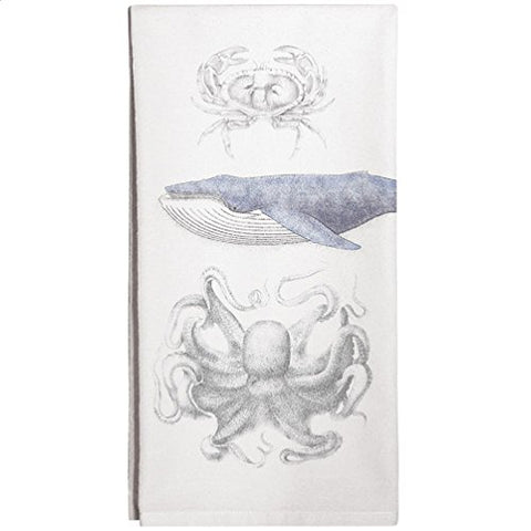 Blue Whale, Crab and Octopus Cotton Flour Sack Dish Towel