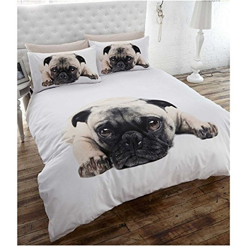 Pug Single Duvet Set - 138cm x 200cm (53in x 78in) Pillowcase size: 50cm x 75cm(19.6in x 29.5in) Brown and White
