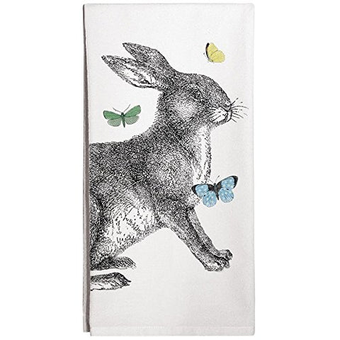 Rabbit and Butterflies Cotton Flour Sack Dish Towel