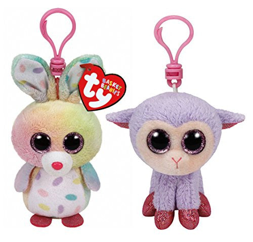 (2 Piece Bundle) Swirls the Bunny with Dots Plush Clip, 5-Inch and Lilli the Purple Lamb Beanie Plush Clip, 5-Inch