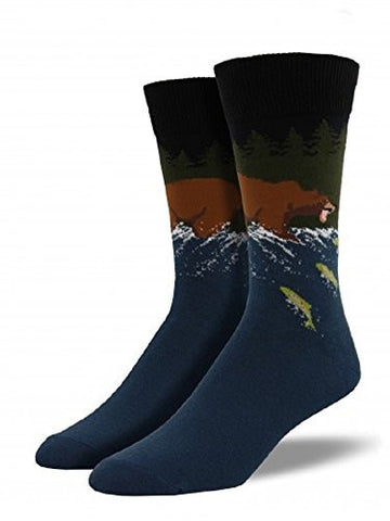 Mens Novelty Crew Socks "Gone Fishing" - River Blue
