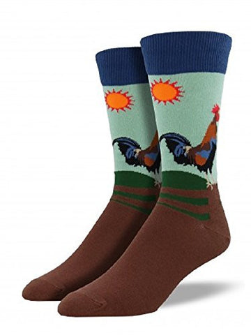 Mens Novelty Crew Socks Early Riser, Slate Green