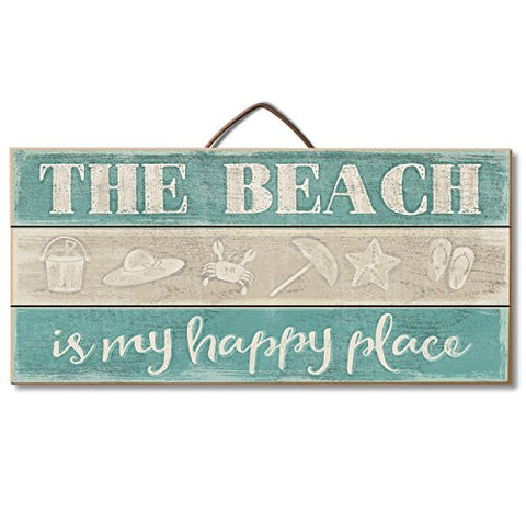 Beach is My Happy Place Slatted Wood Sign, 12 " x 6" x 0.75"
