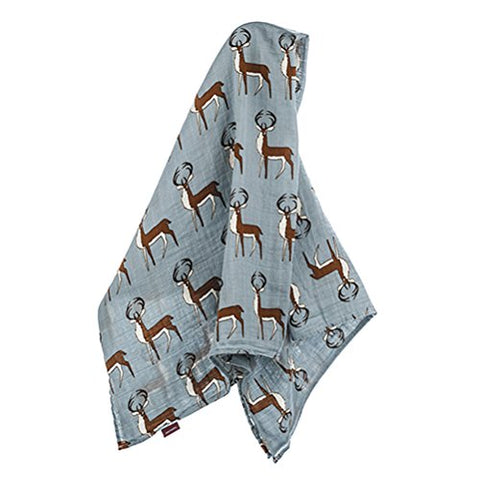 Organic Muslin Swaddle, Blue Buck, 47"x47"