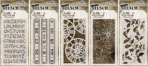 Stampers Anonymous Tim Holtz Layering Stencil - Schoolhouse, Tim Holtz Layering Stencil - Measured, Tim Holtz Layering Stencil - Clockwork, Tim Holtz Layering Stencil - Shatter, Tim Holtz Layering Stencil - Holly Bough