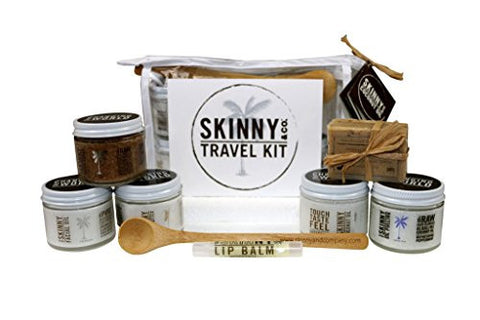 Travel Kit - 2oz sizes of Facial Oil, Whipped Body Butter, Sugar Scrub,Oil Pull, Coconut Oil, Travel Size Soap, Bamboo Spoon