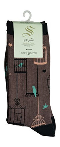 Womens Bamboo Crew Socks "Why the Caged Bird Sings" - Cocoa