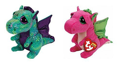 (2 Piece Bundle) Darla the Pink Dragon Regular Beanie Boo Plush, 6-Inch and Cinder the Green Dragon Regular Beanie Boo Plush, 6-Inch