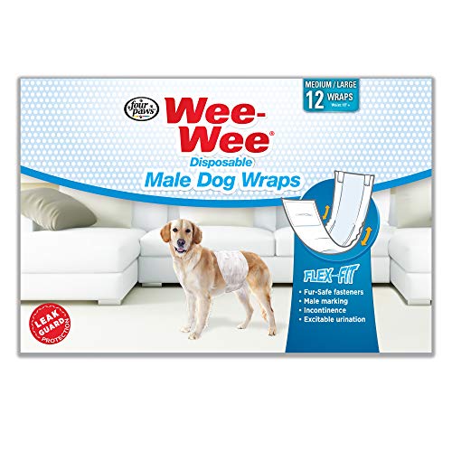 Four Paws Wee-Wee Male Dog Wraps, Medium - Large 12 pcs