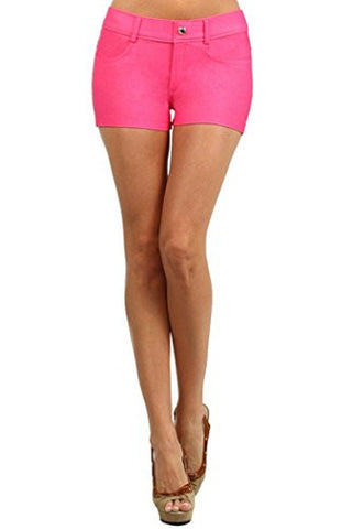 Yelete Women's Solid Color Jegging Shorts 807JN201 (FUCHSIA, MEDIUM)