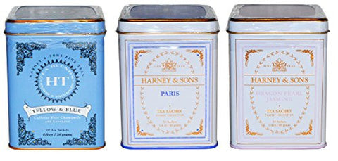 HT Tin - Yellow & Blue Tea (20 Sachets)
Classic Tin - Dragon Pearl Jasmine Tea (20 Sachets) 
Classic Tin - Paris Tea (20 Sachets)