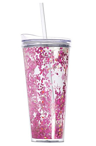 22oz Pink Confetti DWT with Hot Cold Lid and Straw