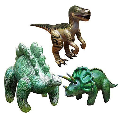 Stegosaurus - 46″ L x 15″ W x 20″ H, Velociraptor - 51″ L x 14″ W x 30″H and Triceratops - 43″ L x 16″ W x 20″H
