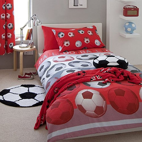 Catherine Lansfield Football Red Single Duvet Cover & Pillowcase Set (26104) - 135cm x 200cm Pillowcase size: 50cm x 75cm (Red, White)