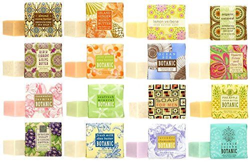1.9oz Mini Soap, African Violet and Cocoa Butter
1.9oz Mini Soap, Passion Flower, 
1.9oz Mini Soap, Fresh Milk and Shea Butter,
1.9oz Mini Soap, Black Currant and Olive Butter
1.9oz Mini Soap, Island Ginger Mango, 
1.9oz Mini Soap, Ocean Pur, 
1.9oz Mini