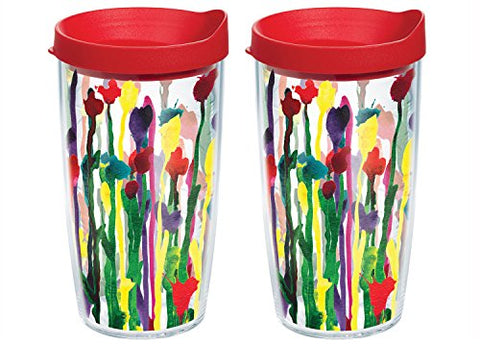 Skinny Flowers Wrap With Red Lid - 16 oz Tumbler
