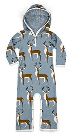 Hooded Romper, Blue Buck- 12-18M