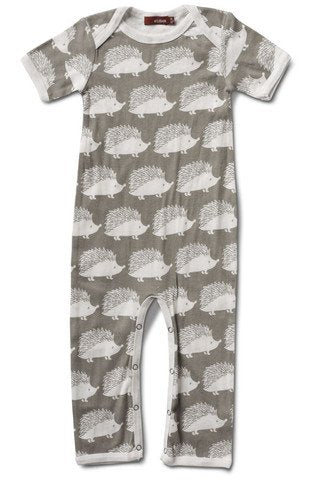 Short Sleeve Romper, Grey Hedgehog- 12-18M
