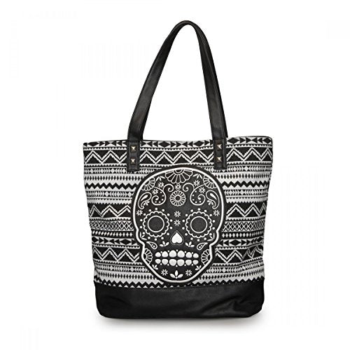 White/Black Canvas Sugar Skull Tote