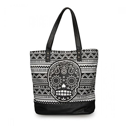White/Black Canvas Sugar Skull Tote