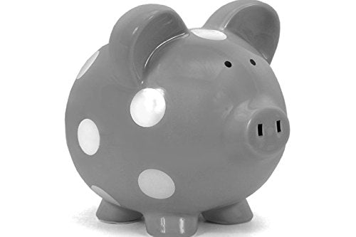 Piggy Bank, Gray w/ White Polka Dots