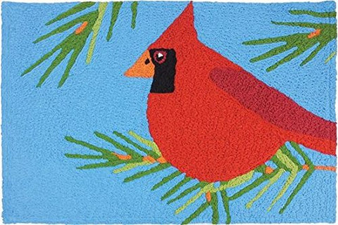 Cardinal Perched In Pines, Jellybean Rug 21" x 33"