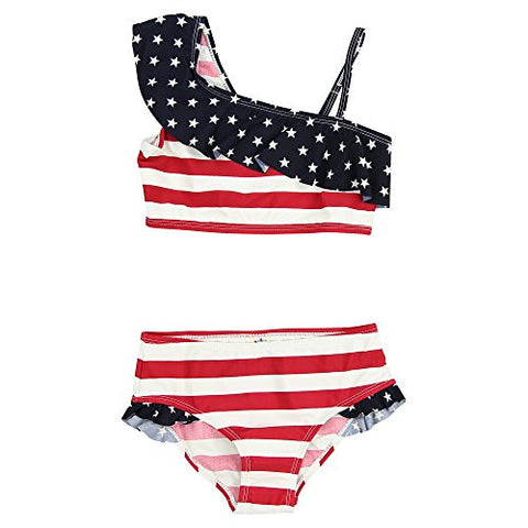 Kid's Swimsuit 2pc, American Flag, Size 4