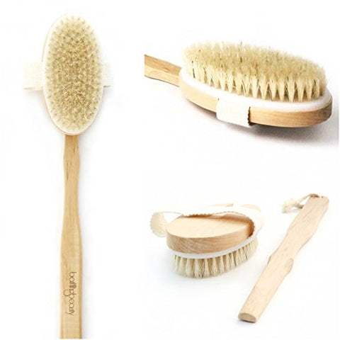 Dry Skin Body Brush with Cactus Bristles - Long Detachable Handle