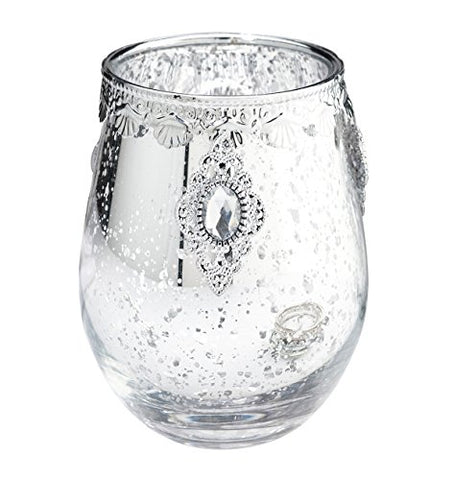 Silver Glass Candle Holder, 4.25 in tall
