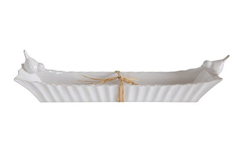 15-1/2"L x 3"W CeramicCracker Dish w 2 Birds, White