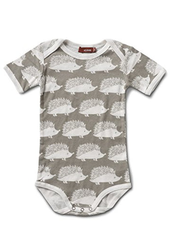Short Sleeve One Piece, Gray Hedgehog- 12-18M