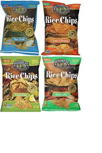 Rice Chips Original Sea Salt 6 oz,
Rice Chips Fiesta Lime 6 oz,
Rice Chips Sriracha 6 oz and
Rice Chips Santa Fe Barbecue  6 oz