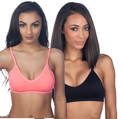 Anemone Seamless Padded V-Neck Cami Bra 04 - 2PACK: BLACK/CORAL