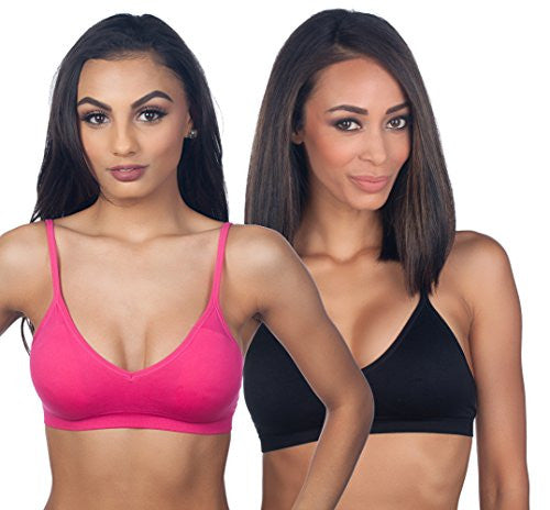 Anemone Seamless Padded V-Neck Cami Bra 04 - 2PACK: BLACK/HOT PINK