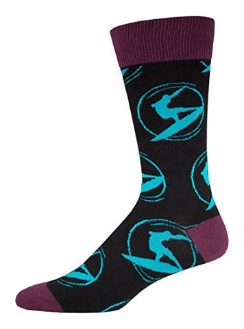 Mens Novelty Crew Socks "Santa Cruz Waves" - Black/Teal