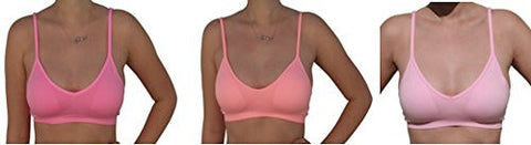 Anemone, Women's 2pk or 3pk Seamless V Neck Padded Bralette with Adjustable Straps (One Size, Bubblegum Peach Blossom&Lt.Pink)