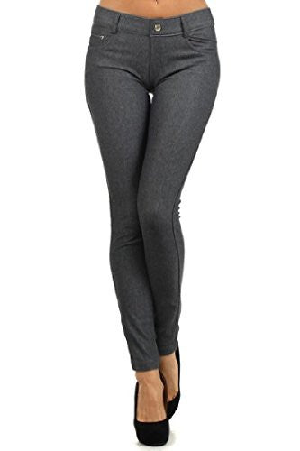 Womens Pull On Cotton Blend Color Jeggings Grey Large-X-Large