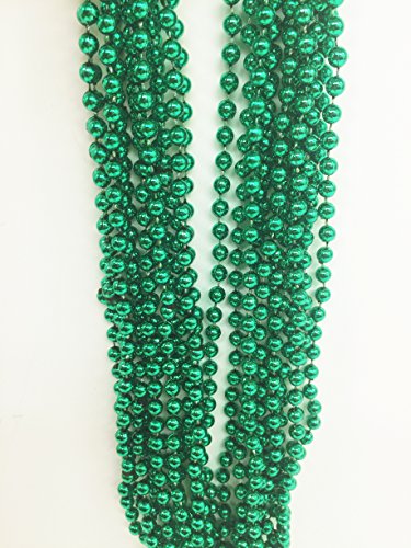 33" 7mm Metallic Bead Necklaces - Green (12 Pcs)