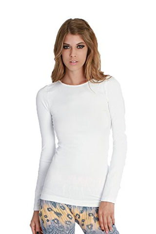 Seamless Long Sleeve Crew Neck Top - 7 White, One Size