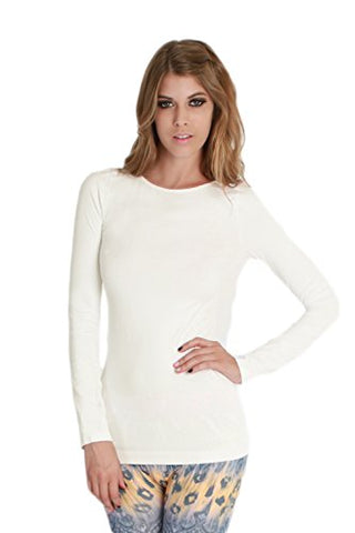Seamless Long Sleeve Crew Neck Top - 14 Ivory, One Size