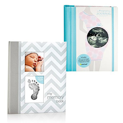 Pregnancy Journal and Babybook Chevron Bundle, Grey